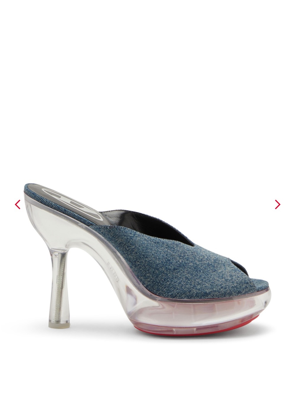 Diesel D-Lake platform mules in denim and plexiglass 38